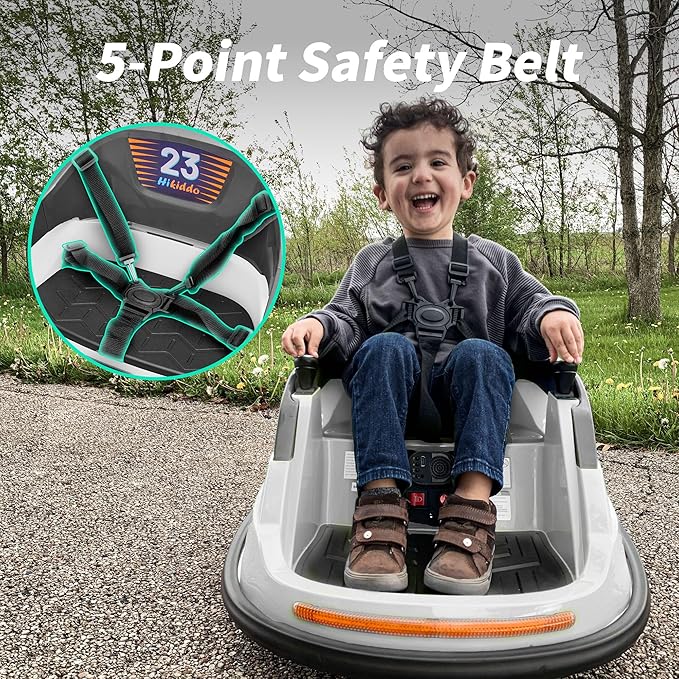 12V Kids Bumper Car, Electric Baby Bumper Car for Toddlers with Remote Control, 3 Speeds - White-BubblyBeeBaby