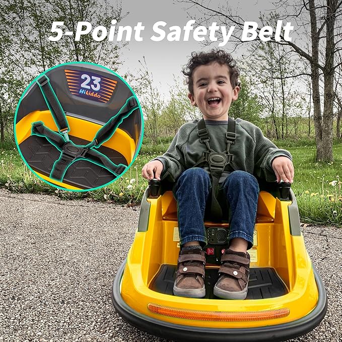 12V Kids Bumper Car, Electric Baby Bumper Car for Toddlers with Remote Control, 3 Speeds - Yellow-BubblyBeeBaby