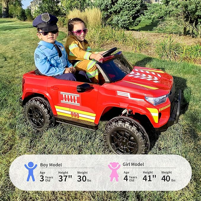 12V 7Ah Electric Fire Truck Ride-On Toy for Big Kids, 2 Seater Kids Ride on Car SUV w/Remote Control, Bluetooth - Red-BubblyBeeBaby