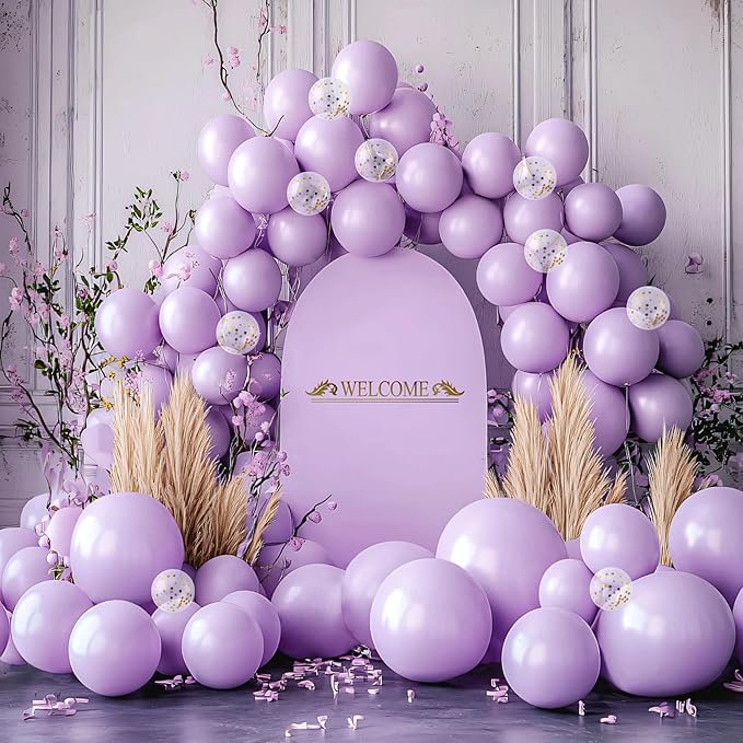 JOYIN 150 Pcs Pastel Purple Balloons, Different Sizes 18 12 10 5 Inch Pastel Purple Latex Balloon Arch Kit with Instruction for Birthday Party Graduation Wedding Holiday Decoration-BubblyBeeBaby