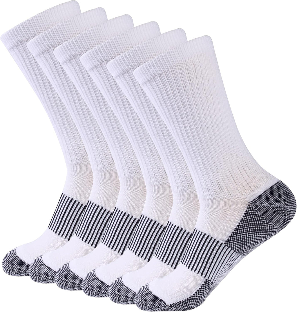 FOOTPLUS Hiking Copper Compression Socks,Unisex Cushioned Sole Arch Support Athletic Crew Running Socks