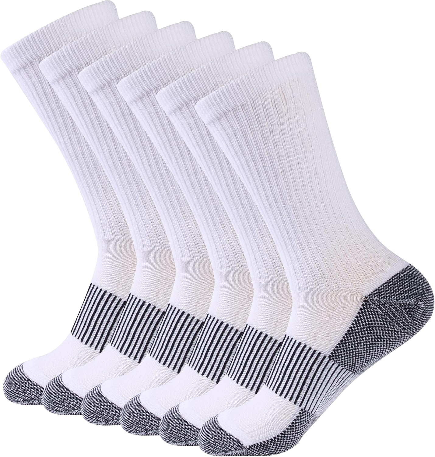 FOOTPLUS Hiking Copper Compression Socks,Unisex Cushioned Sole Arch Support Athletic Crew Running Socks