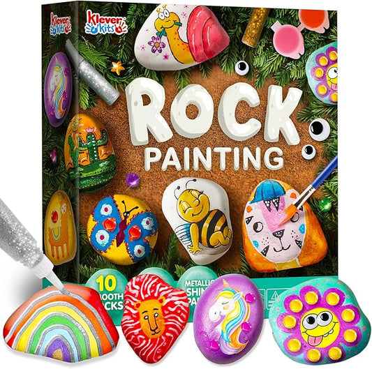JOYIN Rock Painting Kit for Kids, Arts and Crafts for Girls & Boys Ages 6-12, DIY Supplies for Painting Rocks, Easter Craft Kits Art Set, Toddler Birthday Christmas Presents, Family Indoor Activity-BubblyBeeBaby