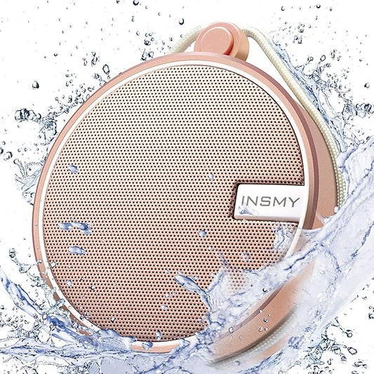 INSMY C12 IPX7 Waterproof Shower Bluetooth Speaker, Portable Small Speaker, Speakers Bluetooth Wireless Loud Clear Sound Support TF Card Suction Cup for Outdoor Kayak Canoe Beach Gift (Cashmere Pink)-BubblyBeeBaby