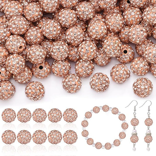 200pcs 10mm Rhinestone Beads for Jewelry Making, Light Peach Shiny Round Disco Ball Beads Bulk, Sparkle Crystal Clay Christmas for Bracelet Baseball Necklace Earring Crafting and DIY-BubblyBeeBaby
