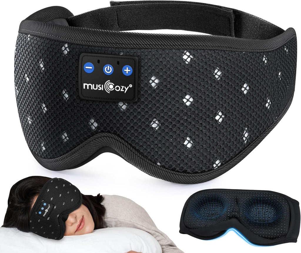 MUSICOZY Sleep Headphones Breathable Sleep Mask Bluetooth 5.4 Wireless Earphones Mask Sleeping Eyemask for Side Sleepers for Women Men Travel Meditation Gift (Mesh Black)
