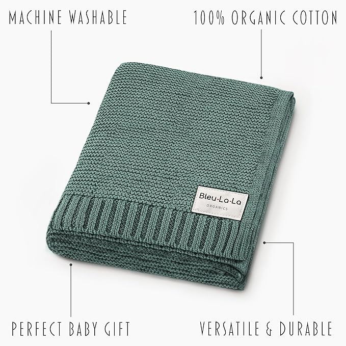 Heritage Knit 100% Organic Cotton Baby Swaddle Blanket for Boys and Girls - Soft Warm Cozy Unisex Receiving Cuddle Crib Blanket for Newborns, Infants & Toddlers (Hunter Green, 0-2 Years)-BubblyBeeBaby