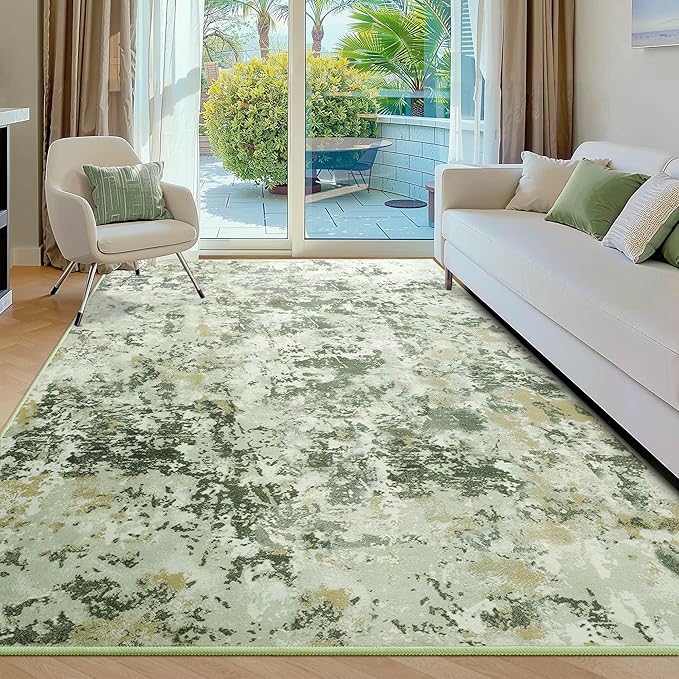 Kelarea 4x6 Rug for Living Room, Green Washable Non-Slip Rugs, Low Pile Soft Modern Abstract Carpet for Bedroom, Kitchen, Dining Room, Classroom, Dorm, Nursery, Home Office-BubblyBeeBaby