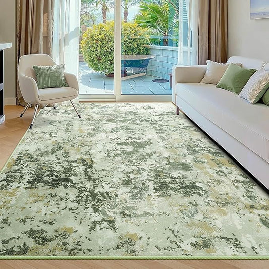 Kelarea 4x6 Rug for Living Room, Green Washable Non-Slip Rugs, Low Pile Soft Modern Abstract Carpet for Bedroom, Kitchen, Dining Room, Classroom, Dorm, Nursery, Home Office-BubblyBeeBaby