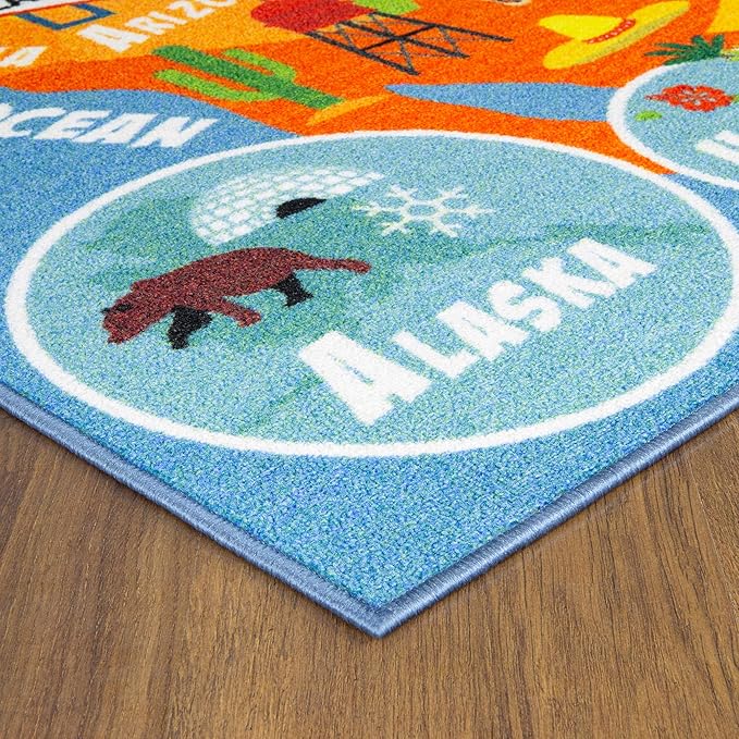 KC Cubs 3x5 USA United States Map Toy Car Road Rug – Educational Play Mat Carpet for Kids, Toddlers, Nursery, Classroom, Playroom, Baby Daycare-BubblyBeeBaby
