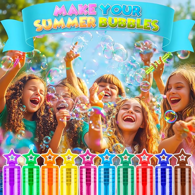 140 Pack Mini Bubble Wands for Kids, 10 Colors Bulk Bubble Wand with Star Top, Perfect for Birthday, Carnival Prize,Party Favors, Wedding, Summer Outdoor Toys,Goody Bags Stuffer Bubbles-BubblyBeeBaby