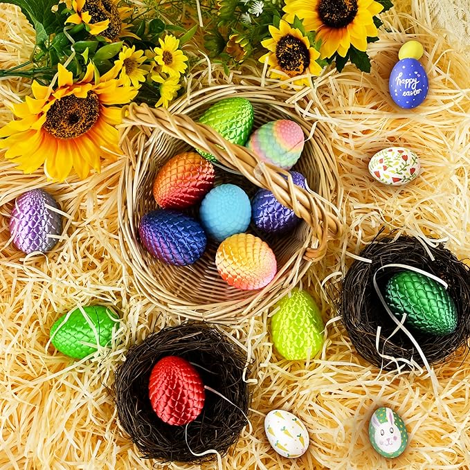 12PCS 3D Dragon Eggs with Dragon Inside, Easter Basket Stuffers Mini Easter Egg Set Articulated Unique Easter Basket Essentials for Adults Kids-BubblyBeeBaby