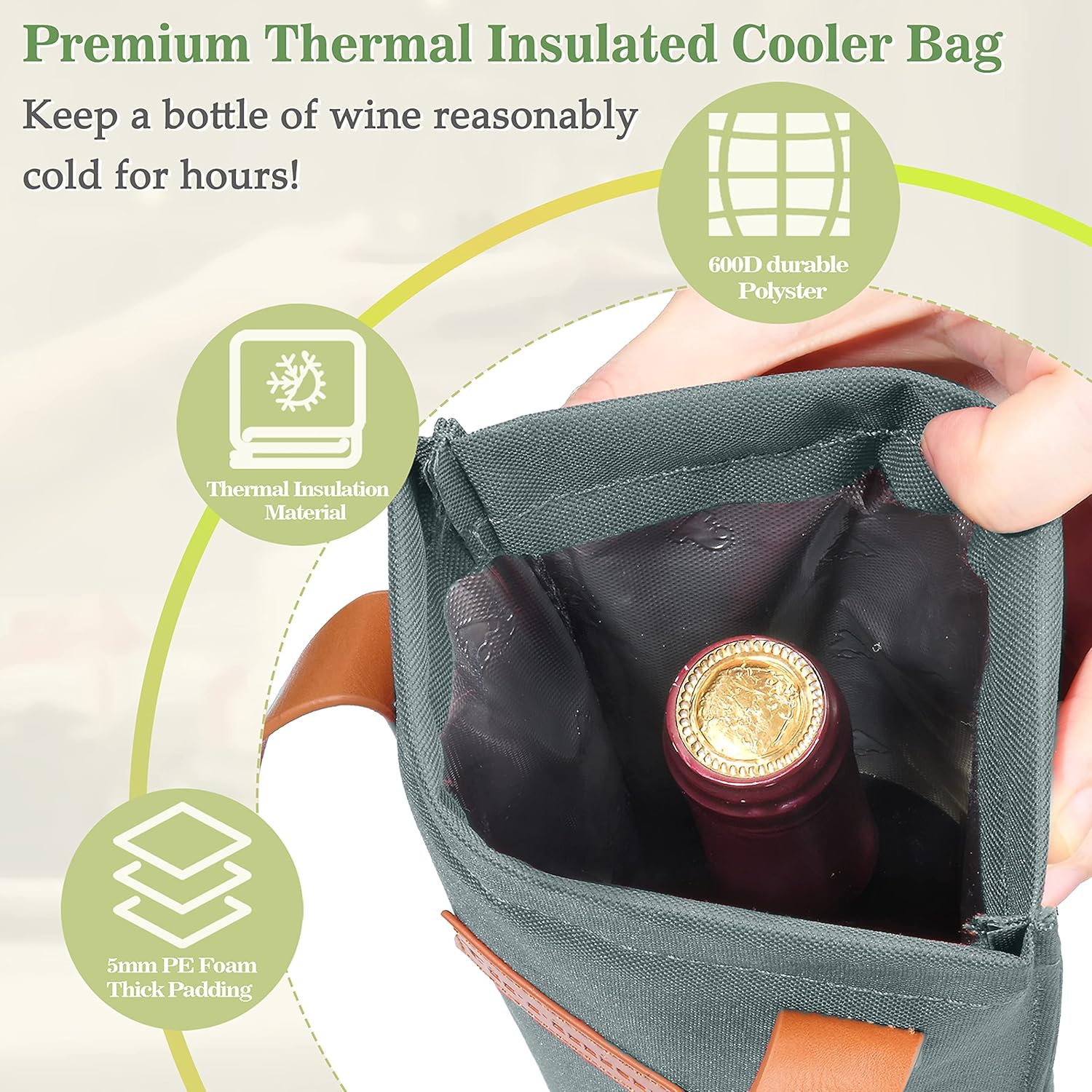 Tirrinia Single Wine Carrier Tote, Insulated Wine Cooler Bag for Travel, Picnic, & Wine Gifts – Thermal Padded Wine Bottle Holder Tote for Men & Women, Wine Gift for Wine Lovers,Gray