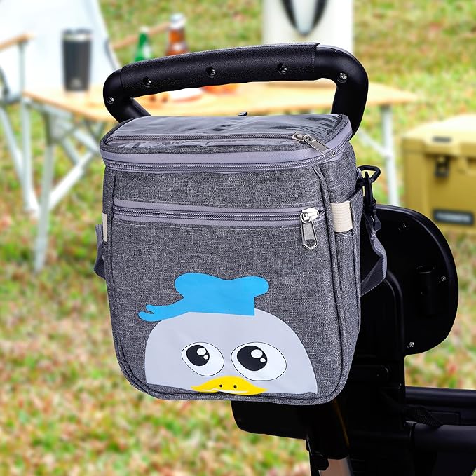 Baby Stroller Organizer Bag，Small Diaper Bag - Universal Stroller Organizer With Insulated Cup Holder,Pocket With Baby Wipes Dispenser，Adjustable Shoulder Strap(Deep Grey)-BubblyBeeBaby