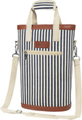 opux Two Bottle Wine Bag Carrier Tote, Insulated Leakproof 2 Bottle Wine Cooler Bag for Travel BYOB Picnic, Portable Wine Case, Gift for Men Women Wine Lover Birthday Party Christmas, Navy Stripes