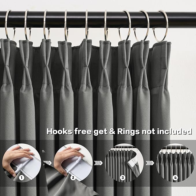 KEQIAOSUOCAI Extra Wide Blackout Curtains 90 Inches Long, Pinch Pleated Curtains for Sliding Door/French Door Room Divider Panels for Living Room 100 Inch Width 100x90 Grey-BubblyBeeBaby