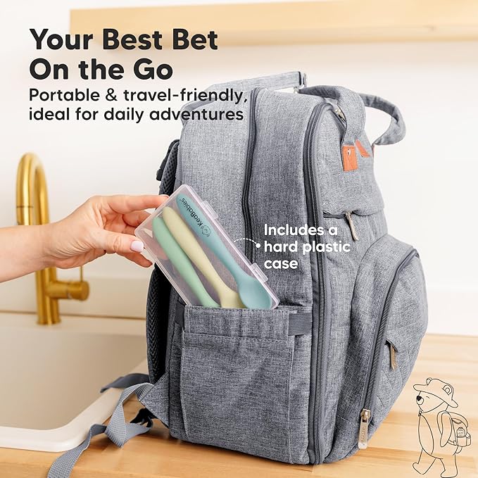 KeaBabies Silicone Baby Spoons, Self Feeding 6-12 months - 3-Pack Baby Weaning Eating Utensils,Toddler First Food Training Spoon,Infant,Kids Feeding Supplies Essential Set,Dishwasher-safe (Pastel Sky)-BubblyBeeBaby