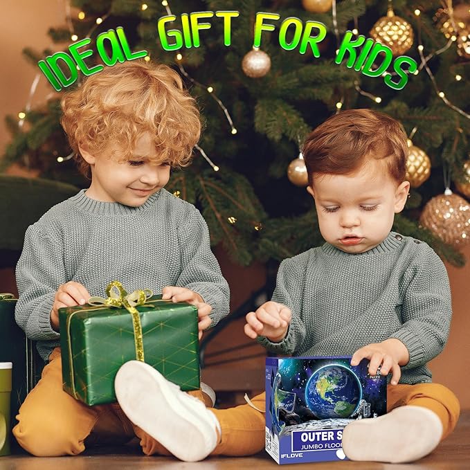 Jumbo Floor Puzzle for Kids Ages 4-8,Space Earth Jigsaw Puzzles,48 Piece Astronaut Large Puzzles for Toddler Ages 3-5,Preschool Learning Planets Earth Toys Christmas Birthday Gift for Boys Girls-BubblyBeeBaby