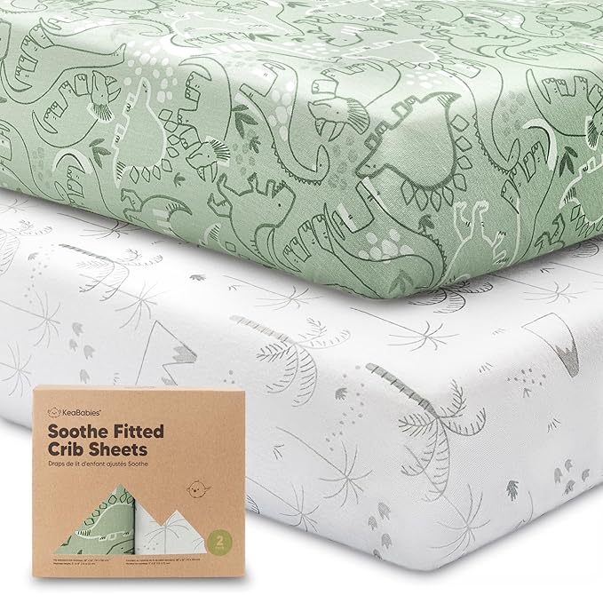KeaBabies 2-Pack Organic Crib Sheets for Boys, Girls - 52x28 Fitted Crib Mattress Sheet Neutral, Breathable Jersey Cotton Cover for Baby Bed, Toddler Mattress, Soft & Cute Prints (DinoDood)-BubblyBeeBaby