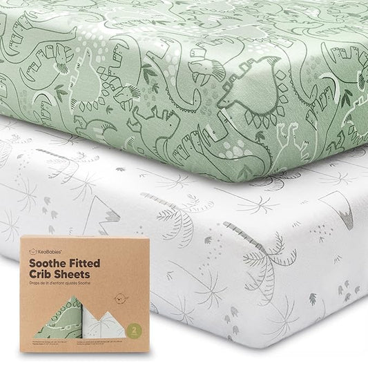 KeaBabies 2-Pack Organic Crib Sheets for Boys, Girls - 52x28 Fitted Crib Mattress Sheet Neutral, Breathable Jersey Cotton Cover for Baby Bed, Toddler Mattress, Soft & Cute Prints (DinoDood)-BubblyBeeBaby