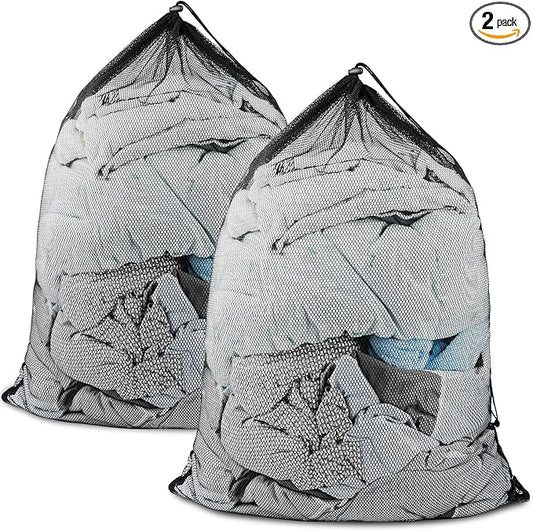 2 Pack Mesh Laundry Bags, Large Travel Laundry Washing Bags for Dirty Clothes Storage, 24" X 36" Washable Heavy Duty Laundry Net Bag With Drawstring for College Dorm, Hamper, Room, Laundromat (Black)-BubblyBeeBaby