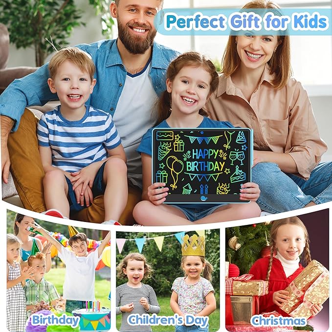 Hockvill LCD Writing Tablet for Kids 16 Inch, Toys for Girls Boys Drawing Pad for 3 4 5 6 7 8 Year Old Kid, Toddler Magnetic Doodle Board Travel Essentials Christmas Birthday for Children (Blue)-BubblyBeeBaby