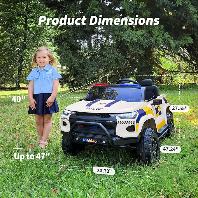 12V 7Ah Electric Police Car Ride on Toy for Big Kids, 2 Seater Kids Ride on Car SUV w/Remote Control, Bluetooth - White-BubblyBeeBaby