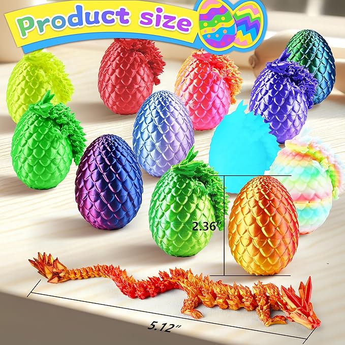 12PCS 3D Dragon Eggs with Dragon Inside, Easter Basket Stuffers Mini Easter Egg Set Articulated Unique Easter Basket Essentials for Adults Kids-BubblyBeeBaby
