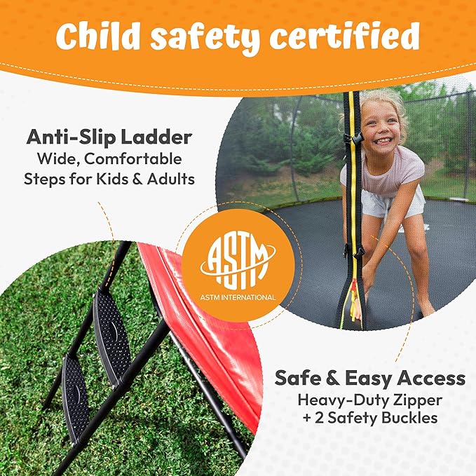 JUMPZYLLA Trampoline Outdoor 8FT 10FT 12FT 14FT 15FT 16FT with Enclosure and Ladder, ASTM Approved Recreational Trampoline for Kids and Adults, Anti-Rust Coated Frame-BubblyBeeBaby