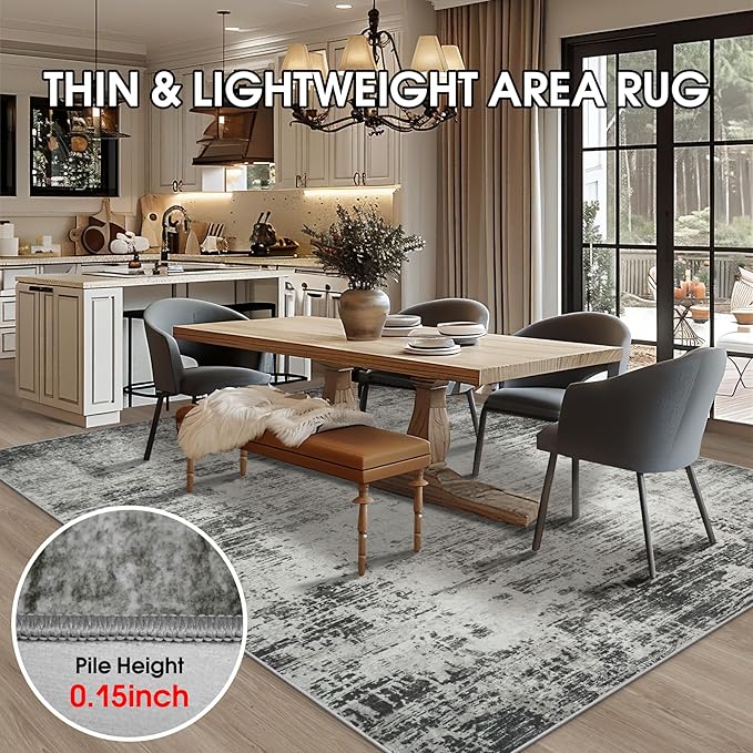 10x14 Area Rugs for Living Room: Soft Abstract Large Area Rug Non-Shedding Anti-Skid Stain Resistant Indoor Floor Modern Washable Rugs for Bedroom Dining Room Nursery Farmhouse Home Office-Black/Gray-BubblyBeeBaby