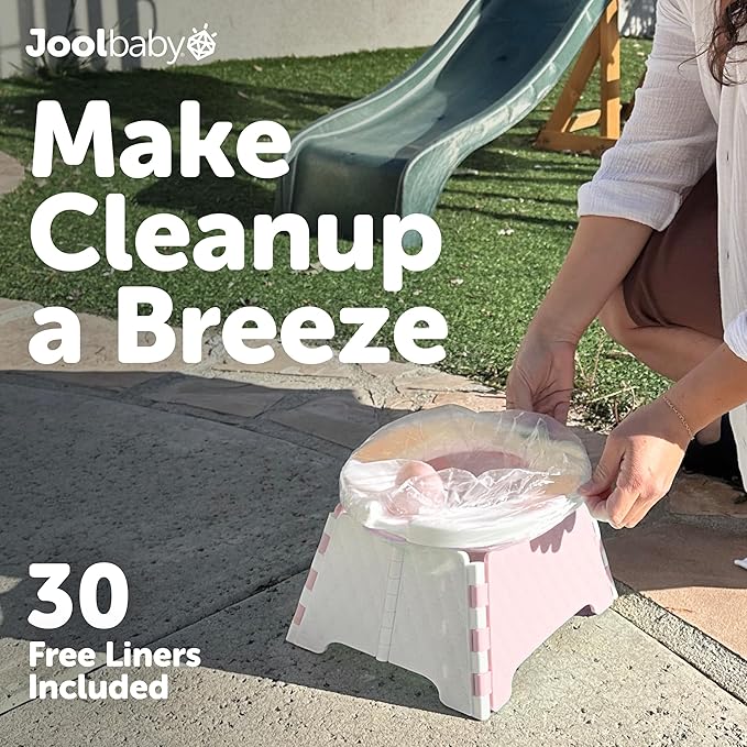 Jool Baby Portable Potty Training Chair with Travel Bag and 30 Liners, Foldable, Indoor/Outdoor Use, Camping (Pink)-BubblyBeeBaby