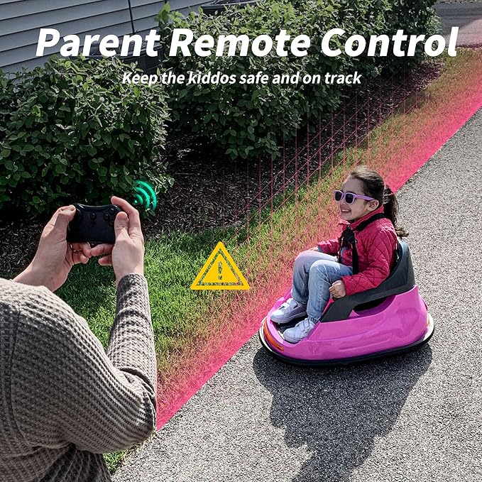12V Kids Bumper Car, Electric Baby Bumper Car for Toddlers with Remote Control, 3 Speeds - Pink-BubblyBeeBaby