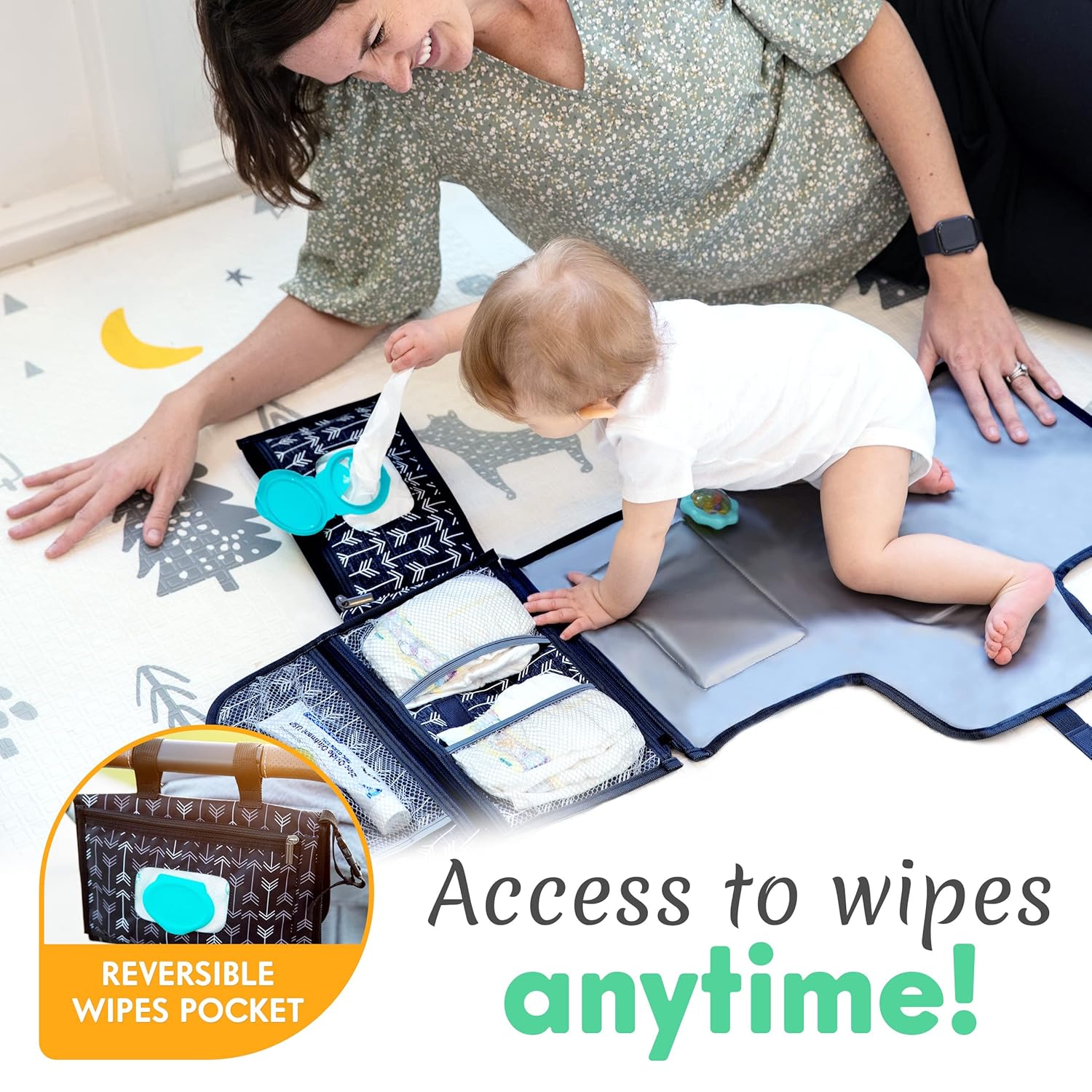 Kopi Baby Portable Diaper Changing Pad - Baby Diaper Changer Travel Bag with Wipes Pocket, Smart Design Portable Changing Mat, Infant Travel Station Kit, Gift for Newborn Girl & Boy - Black Arrows