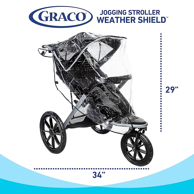 Graco Baby Jogging Stroller Universal Rain Cover, Ventilated Weather Shield, Waterproof, Windproof, Versatile Size to Fit Most Jogging Strollers, Vinyl, Clear, Plastic-BubblyBeeBaby