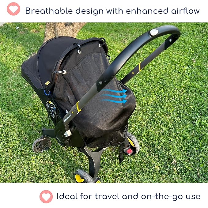 Stroller Sun Shade - Universal UV Protection Cover for Strollers Sunshade with See Through, Clip-On Sun Blocker, Sun Shield for Baby, Breathable Adjustable Fit, Full Coverage, M Black-BubblyBeeBaby