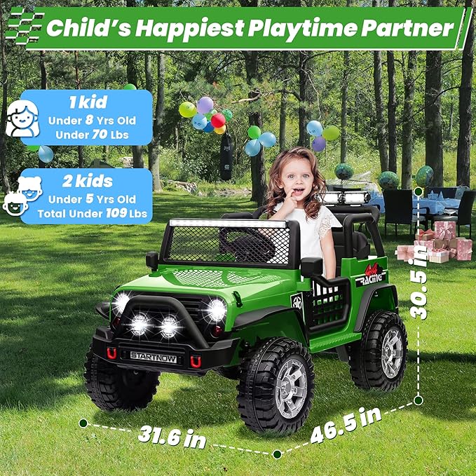 24V 4WD Ride on Truck Car w/800W Motors, Gift Flower, Remote Control, 2 Seaters, Light Bar, 3 Speeds, Pop Music, Power Four Wheels, 24 Volt Ride on Toy Car for Big Kids, Green-BubblyBeeBaby