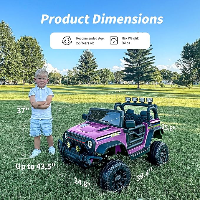 24V Kids Ride on Car, Kids Electric Vehicles Car Ride on Toy Truck for Toddlers w/Remote Control, 400W Motor - Purple-BubblyBeeBaby