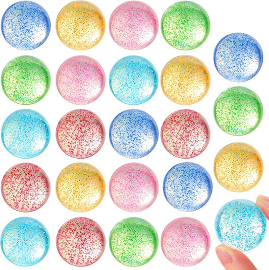 JOYIN 24 PCS Glitter Bouncy Balls, 6 Styles 32mm Assorted Bouncy Balls Bulk with Storage Bag, Bounce Toys for Kids Party Favors Birthdays Gifts Goodie Bags Stuffers Carnival Prizes-BubblyBeeBaby