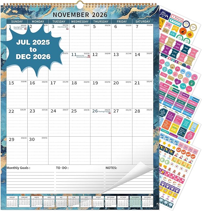 2025 Calendar, Wall Calendar 2025-2026 (17"x22") with Lines, Monthly Calendar from Jul 2025 to Dec 2026, 18 Month Vertical Large Monthly Family Calendar 2026 for Wall, Calendario 2026-BubblyBeeBaby