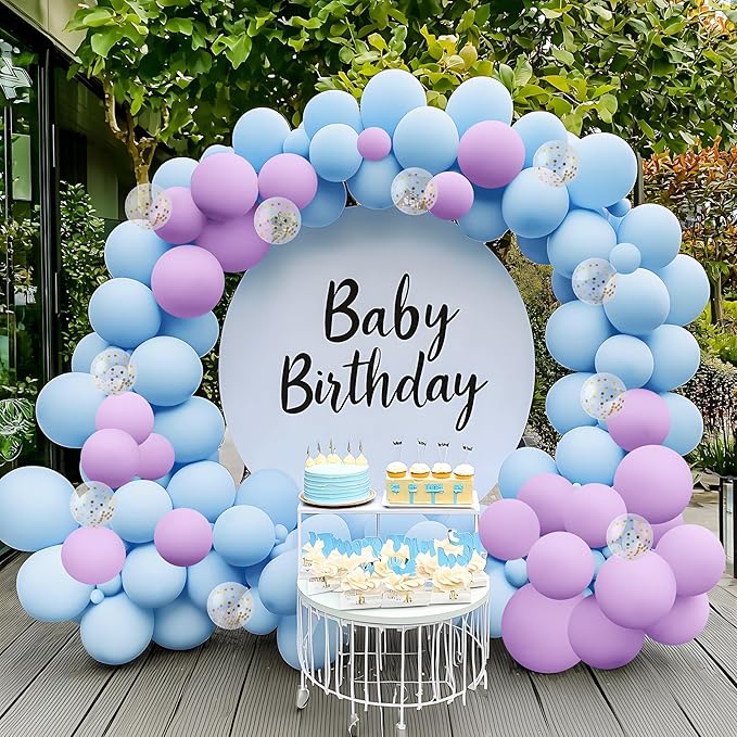 JOYIN 150 Pcs Pastel Blue Balloons, Different Sizes 18 12 10 5 Inch Pastel Blue Latex Balloon Arch Kit with Instruction for Birthday Party Graduation Wedding Holiday Decoration-BubblyBeeBaby