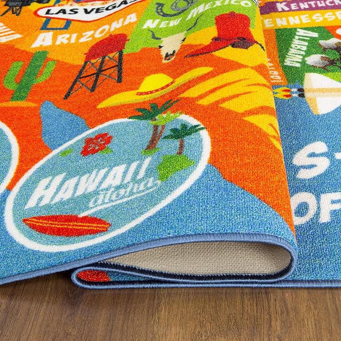 KC Cubs 8x10 USA United States Map Toy Car Road Rug – Educational Play Mat Carpet for Kids, Toddlers, Nursery, Classroom, Playroom, Baby Daycare-BubblyBeeBaby