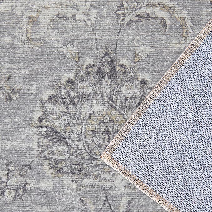 jinchan Hallway Runner Rug 3x8 Machine Washable Runner Rug Grey Vintage Floral Design Non-Slip Low Pile Ultra-Thin for Kitchen Laundry Room Bedroom Farmhouse (3‘x8',Grey)-BubblyBeeBaby