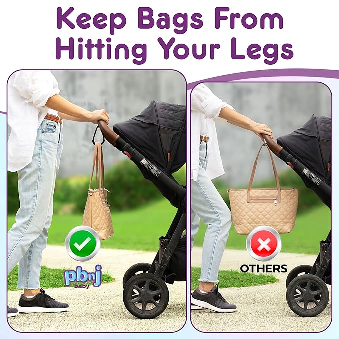 Stroller Hooks for Hanging Diaper Bags - Mommy Stroller Clip and Stroller Accessories Organizer Hook - Large Carabiner Clips for Mom Purse Shopping Grocery Bag and Accessory - (2 Pack) (Clips)-BubblyBeeBaby