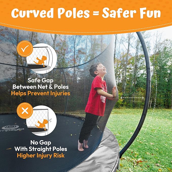 JUMPZYLLA Trampoline Outdoor 8FT 10FT 12FT 14FT 15FT 16FT with Enclosure and Ladder, ASTM Approved Recreational Trampoline for Kids and Adults, Anti-Rust Coated Frame-BubblyBeeBaby