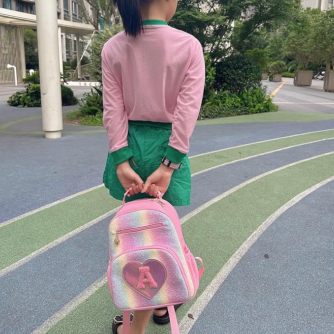 I IHAYNER Kids Glitter Lightweight Backpack for School Travel & Daycare, Toddler Backpack for Girls 3+ Preschool Kindergarten Elementary Kids Backpack-Rainbow Pink T-BubblyBeeBaby