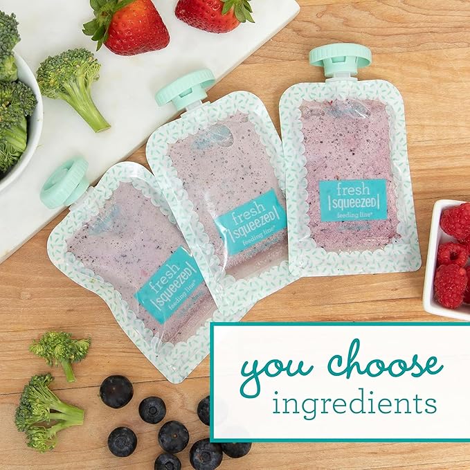 Infantino Squeeze Station, Baby Food Maker & Pouch Filler, Fill 3 Reusable Pouches at Once, Easy to Use, Dishwasher Safe, Homemade Baby Food Prep Essential, Teal-BubblyBeeBaby