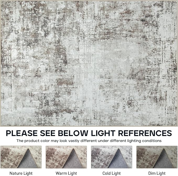 10x14 Area Rugs Large Living Room Rug Washable: Modern Abstract Rug Indoor Modern Carpet Non Slip for Dining Room Bedroom Nursery Home Office Brown Grey-BubblyBeeBaby