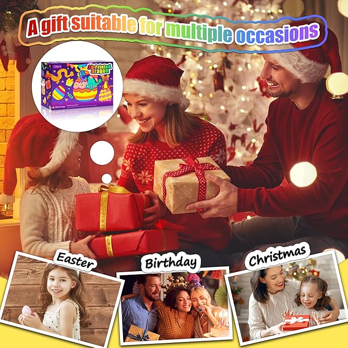 12PCS 3D Printed Dragon Eggs with Dragon Inside, Unique Fun Gifts Cool Stuff Cool Gadgets for Men Teens Boy Gifts, Mini Articulated Easter Basket Essentials for Kids-BubblyBeeBaby