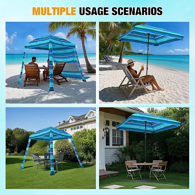 HOMEDEMO Beach Canopy UPF 50+, 6'×6', Easy Set up and Take Down Tent with Sand Pockets, Side Wall Shade Wind Waterproof for Kids, Family & Friends-BubblyBeeBaby