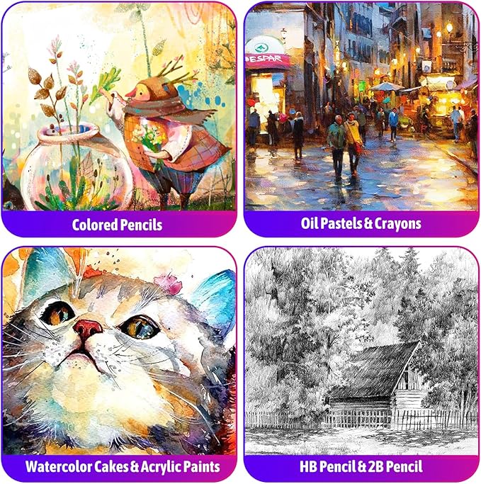 iBayam Art Set for Kids Teens Girls Boys Adult, 195-Pack Deluxe Artist Gift Box with 3 PCS Drawing Pads, A4 Canvases, Arts and Crafts Kits, Painting, Drawing & Art Supplies with 24 Color Acrylic Paint-BubblyBeeBaby